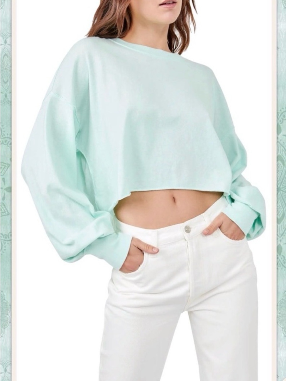 Urban Outfitters Out From Under Ella Oversized Mint Cropped Longsleeve Tee